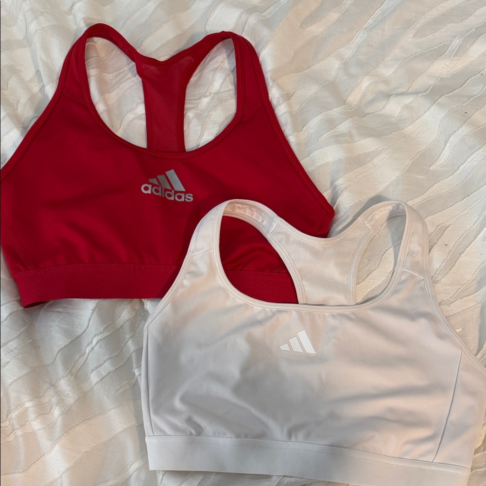Adidas Red and White Racerback Sports Bras